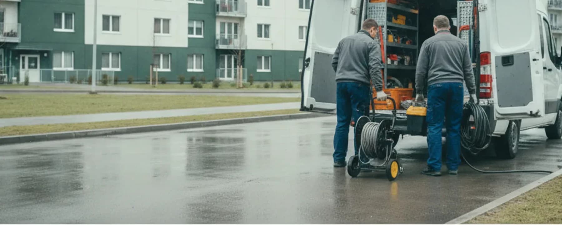 Team beim Einladen der Ausrüstung vor dem Arbeitstag