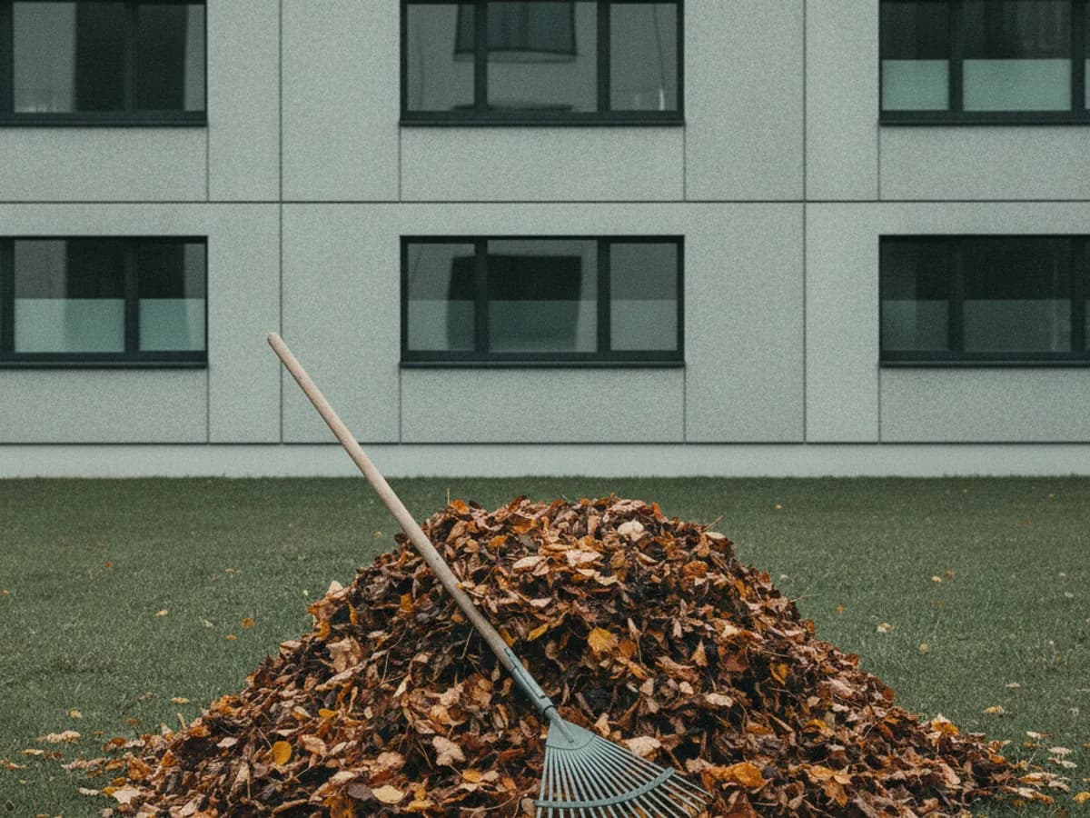 Laubarbeiten im Herbst vor einer Liegenschaft