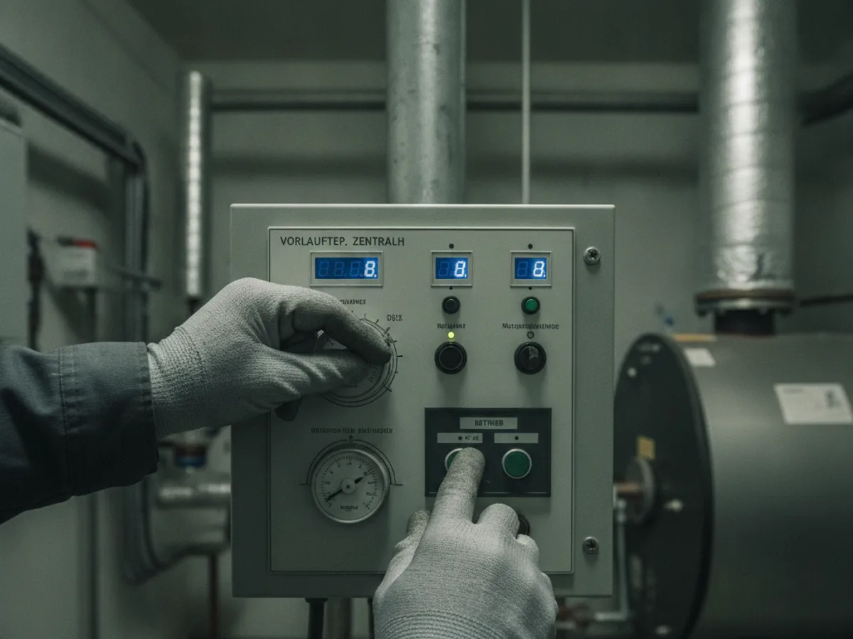 Kontrolle der Heizungsanlage im Technikraum